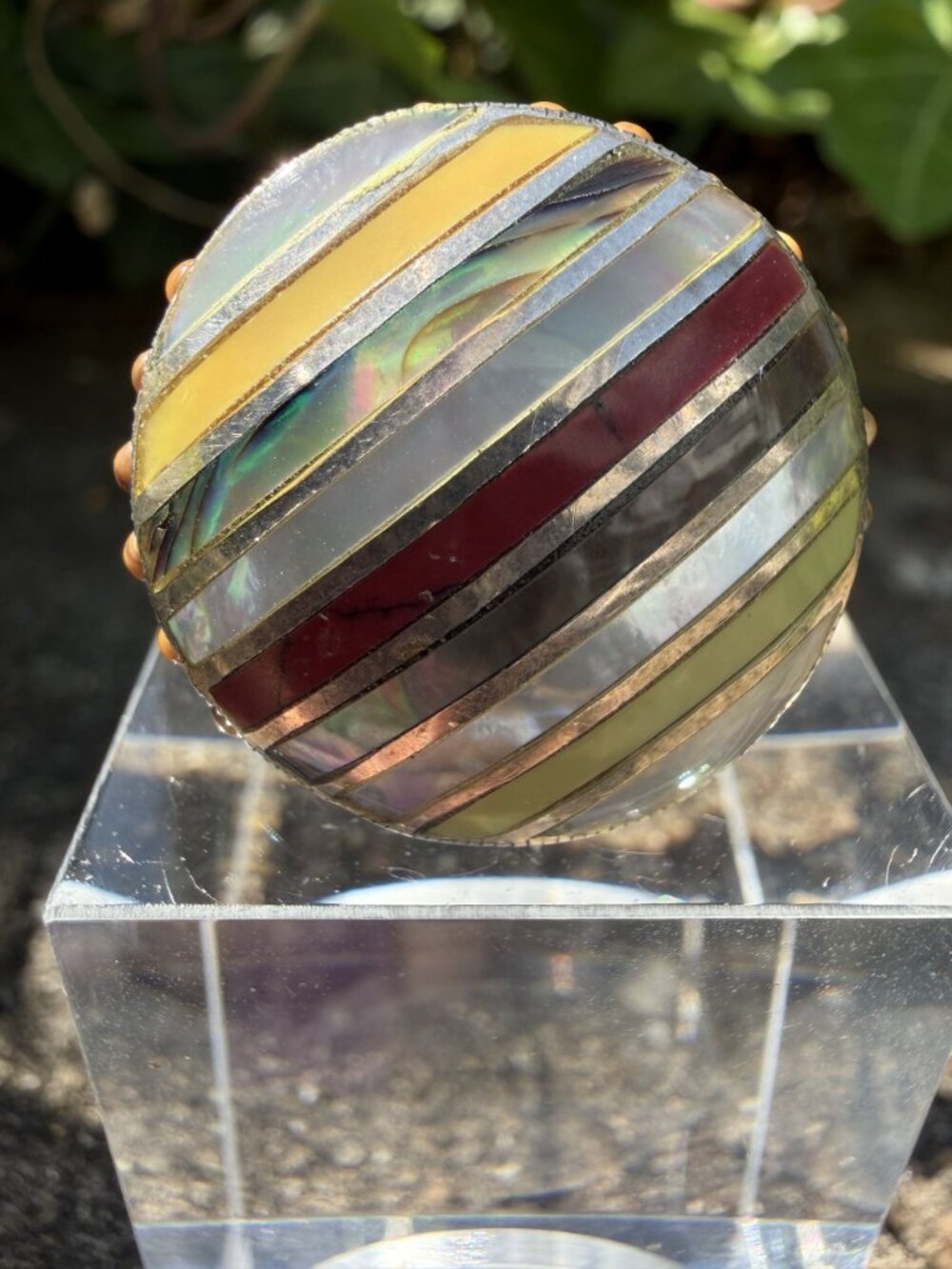 Southwestern Multi Stone Striped Inlay Ring 8 Sterling Silver MOP Jasper Boho